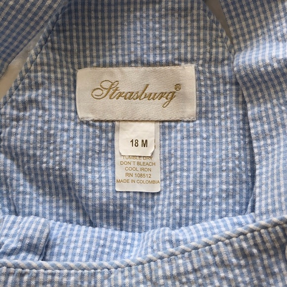 Blue white seersucker shortall adjustable overall - Picture 5 of 5